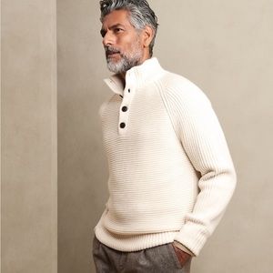 Lot of 2 Banana Republic Nino Mock Neck Sweater XXL Brown Ivory